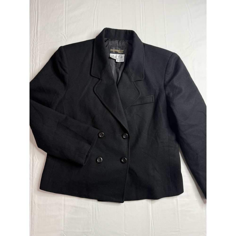 Vintage Requirements Women's Wool Black Blazer Size 12 Petite Classic Cut